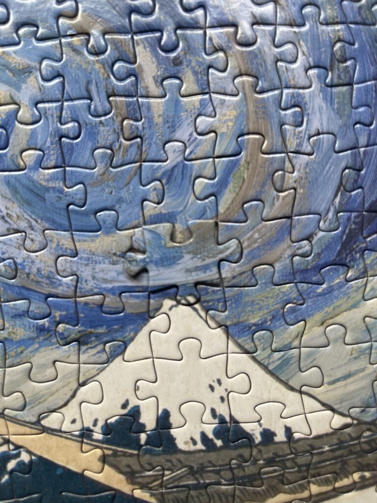 A close-up of the final piece of the Great Wave puzzle, which didn't fit. 